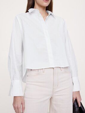 NWT!!! Banana Republic White Cotton Poplin Cropped Shirt w/Elbow Patches M